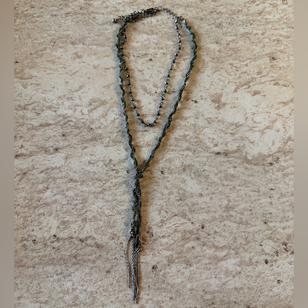 Urban Outfitters Silver and Green Layered Necklace